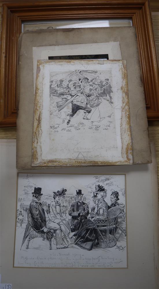Reginald Cleaver (1870-1954), two pen and ink drawings, A Social Agony and Mr Punch, signed, largest 17 x 20cm,